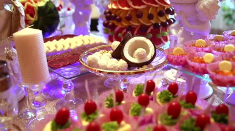 Wedding table with treats Stock Footage 68906528