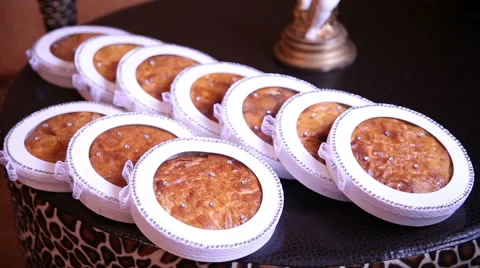 Wedding table with treats Stock Footage 68906580