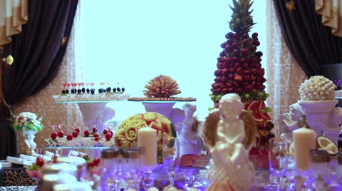Wedding table with treats Stock Footage 68906600