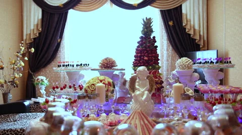 Wedding table with treats Stock Footage 68906660
