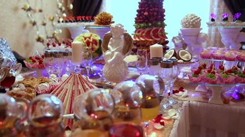 Wedding table with treats Stock Footage 68906680