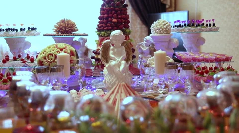 Wedding table with treats Stock Footage 68906687