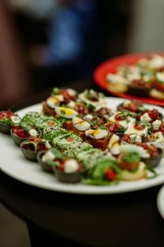 Wedding table with variable cute snacks. Wedding reception. Stock Photos