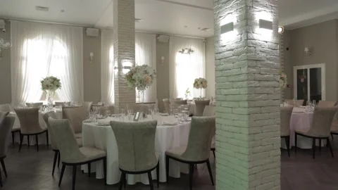 Wedding Tables Decorated with Bouquets Stock Footage 300491919