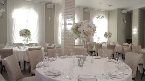 Wedding Tables Decorated with Bouquets Video stock 300491956