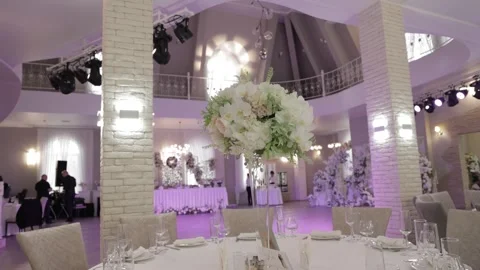 Wedding Tables Decorated with Bouquets 스톡 동영상 300492027