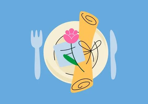 Wedding tableware and serving in flat styles Stock Illustration