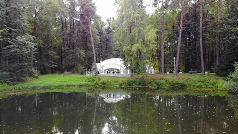 A wedding tent in a beautiful forest Stock Footage 118617679