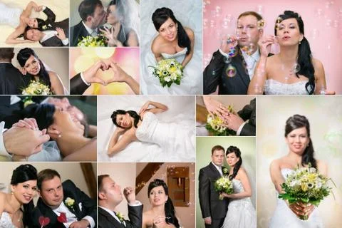 Wedding theme collage composed of different images Stock Illustration