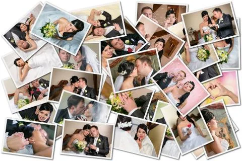 Wedding theme collage composed of different images Stock Photos