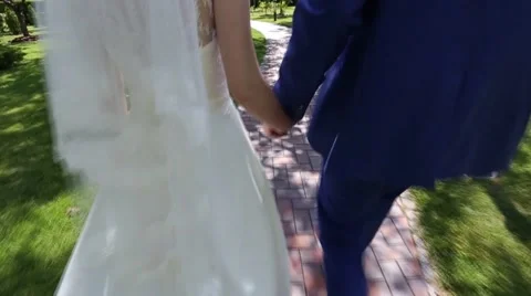 Wedding theme, holding hands newlyweds Видео 65175403