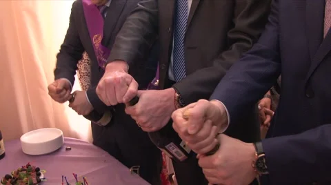At the Wedding Three Men Opened the Champagne Stock Footage 58270889