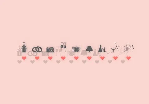 Wedding Timeline menu on wedding day. Wedding day inscription with 9 steps. 3D Stock Illustration