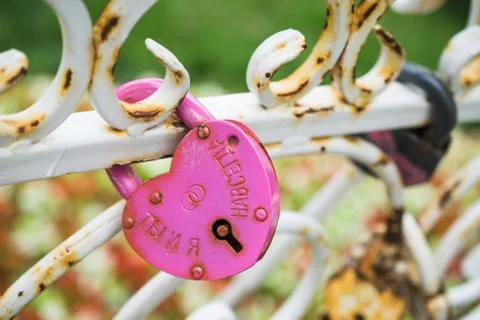 Wedding tradition - locks on the bridge or fence Stock Photos