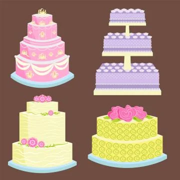 Wedding vector cake pie sweets dessert bakery flat simple style baked wedding Stock Illustration