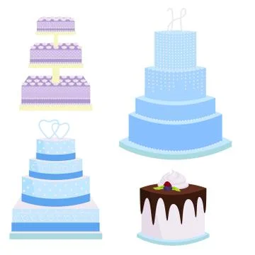 Wedding vector cake pie sweets dessert bakery flat simple style baked wedding Stock Illustration