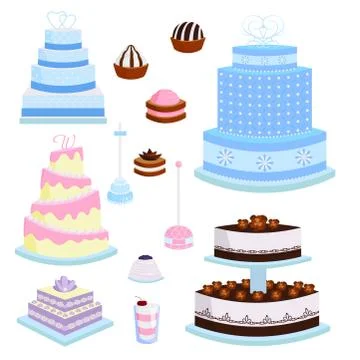 Wedding vector cake pie sweets dessert bakery flat simple style baked wedding Stock Illustration