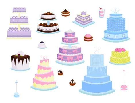 Wedding vector cake pie sweets dessert bakery flat simple style baked wedding Stock Illustration