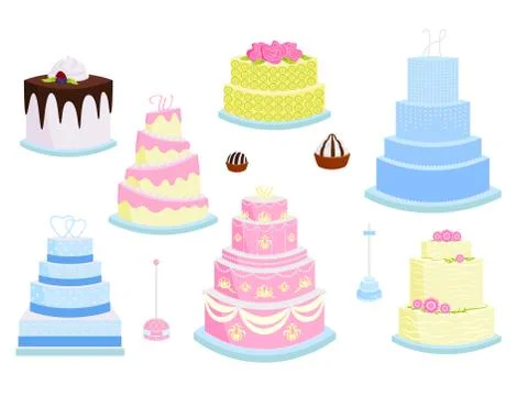 Wedding vector cake pie sweets dessert bakery flat simple style baked wedding Stock Illustration