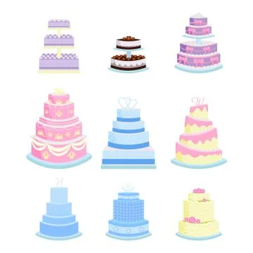 Wedding vector cake pie sweets dessert bakery flat simple style baked wedding Stock Illustration