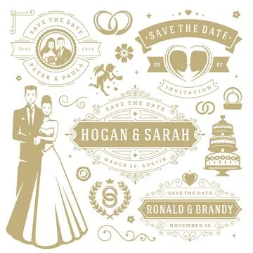 Wedding vector design elements and objects set. Illustrazione stock