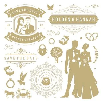 Wedding vector design elements and objects set. Illustrazione stock