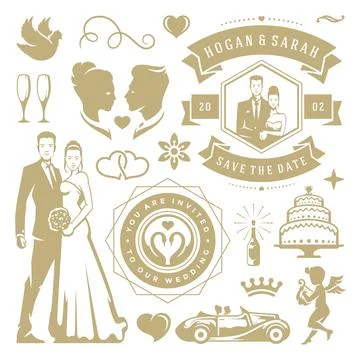 Wedding vector design elements and objects set. Illustrazione stock