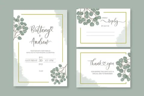 Wedding vector floral invite invitation thank you, reply watercolor design se Stock Illustration