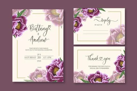 Wedding vector floral invite invitation thank you, reply watercolor design se Stock Illustration