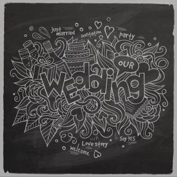 Wedding Vector hand lettering and doodles elements Stock Illustration