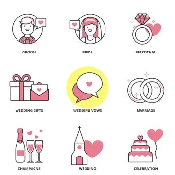 Wedding vector icons set Stock Illustration