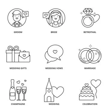 Wedding vector icons set Stock Illustration