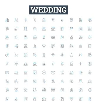 Wedding vector line icons set. Marriage, Nuptials, Ceremony, Bride, Groom, Vows Stock Illustration