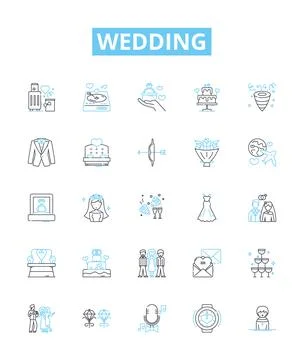 Wedding vector line icons set. Marriage, Nuptials, Ceremony, Bride, Groom, Vows Stock Illustration