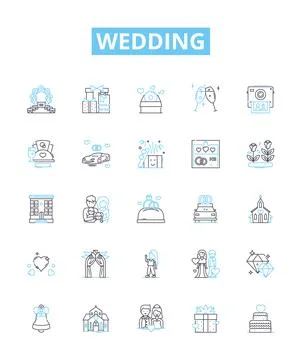 Wedding vector line icons set. Marriage, Nuptials, Ceremony, Bride, Groom, Vows Stock Illustration