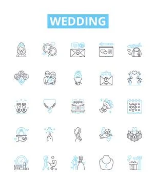 Wedding vector line icons set. Marriage, Nuptials, Ceremony, Bride, Groom, Vows Stock Illustration