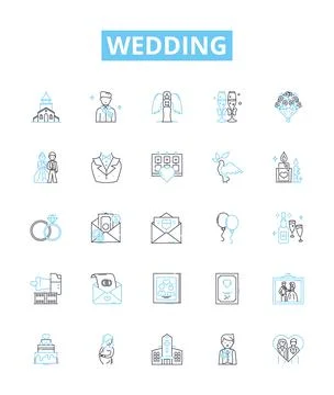 Wedding vector line icons set. Marriage, Nuptials, Ceremony, Bride, Groom, Vows Stock Illustration