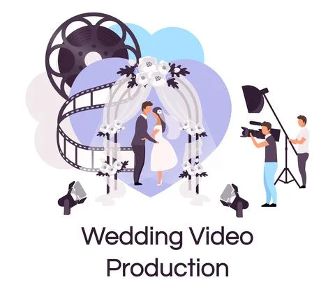 Wedding video production flat concept icon. Stock Illustration