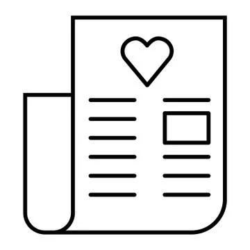 Wedding vows thin line icon. Letter with heart vector illustration isolated on Stock Illustration