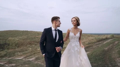 Wedding walk on nature Stock Footage 85040176