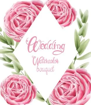 Wedding watercolor bouquet with rose flowers and leaves Stock Illustration