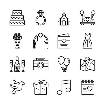 Wedding web icon set. Stock Illustration