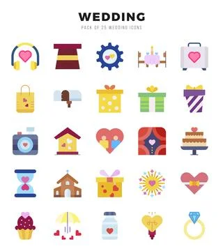 Wedding web icons in Flat style. Stock Illustration