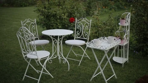 Wedding Wedding table in the garden decorations for the bride Bijouterie Stock Footage 93850223