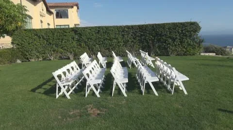 Wedding white chairs on the grass Stock Footage 12118702