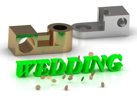 WEDDING- words of color letters and silver details and bronze details on whit Stock Illustration