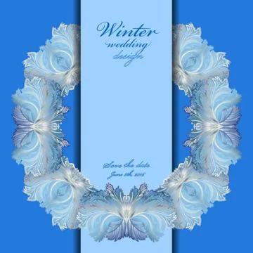 Wedding wreath frame design. Winter frozen glass background. Text place. Stock Illustration
