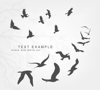 Wedge of birds flying in sky Stock Illustration