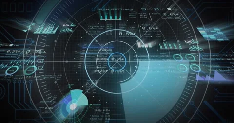 Wedge brightening starting clockwise sweep, HUD rotating rings, lighting dots Stock Footage 334115382
