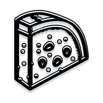 Wedge of cheese black and white outline doodle Stock Illustration